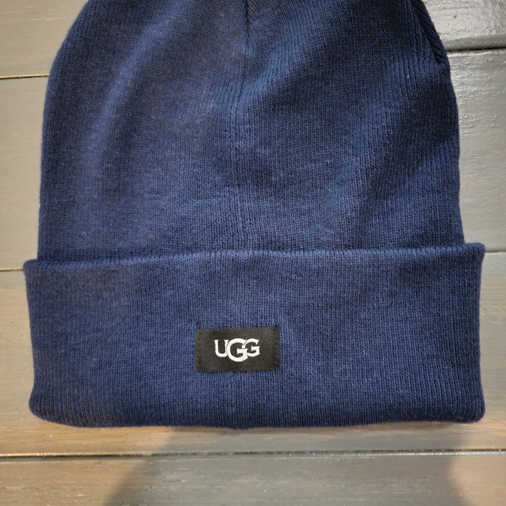 UGG Men's Blue Polyester Blend Knit Cuff Winter Beanie Hat - Picture 4 of 10